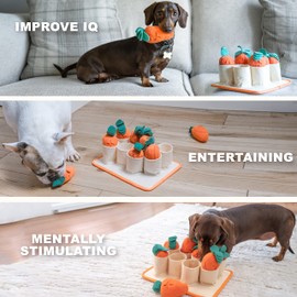 PAWS MANIA Interactive Dog Puzzle Toy (Carrot) for small to medium sized dogs, hide and seek treats with hidden squeakers