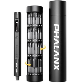 PHALANX Mini 3.7V Electric Screwdriver - Precision Screwdriver Set with 60-in-1 Magnetic Bits, Magnetic Rotatable Rack, 5/32''Hex, Electric Screw Driver Cordless for Phone, Camera, Laptop, Watch Black