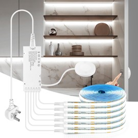 CHNMALITAI 12V COB LED Strip, 6 Pcs 1M White COB LED Strip Light with Touch and Hand Sweep Dimmer Switch for Cabinet Showcase Kitchen Lighting