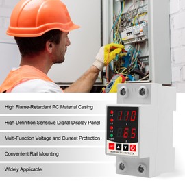 OELFFOW Adjustable V/A Protector Over/Under Voltage & Overcurrent Protection Intelligent Relay Reset Protector Voltage Output Stabilizer for Home Office Appliance, AC110V DC85-300V 63A, Din Rail Mount