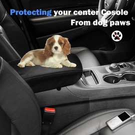 INTGET Car Center Console Armrest Cover for Dodge Durango Accessories 2011-2020 Leather Arm Rest Box Lid Cover Seat Protector (2011-2020, Black with Carbon Fiber Texture)