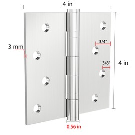 Hinges, 3 Pack Door Hinges Stainless Steel Hinges 4" Heavy Duty Ball Bearing Door Hinges with Square Corners Heavy Duty Hinges 3mm Thickness Exterior Door Hinges