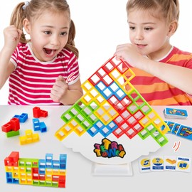 48 Pcs Tetra Tower Stacking Blocks Balance Game - Fun Balance Stacking Building Blocks, Board Team Tower Game 2 Players+ Family Games, Parties, Travel, Kids & Adults Team Building Blocks Toy