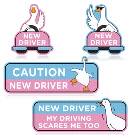 CNhoqc 4pcs Funny Goose New Driver Car Magnet, Cute Shivering Goose Reflective Student Driver Sign for Car Bumper, Cartoon Goose Caution New Driver Reusable Magnet Sticker for Bumper Safety Sign