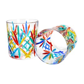 Italian Short Drinking Glasses, 'Melodia' Design, SET OF 2, 10 oz, Premium Italian Glasses, Scoth Glasses, Cocktail Glasses, Old Fashioned Drinking Glasware, Lowball Bar Tumblers, Made In Italy