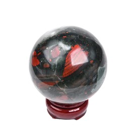 JIC Gem African Bloodstone Crystal Ball Natural Quartz Crystal Sphere Stone Ball with Wooden Base (70-80mm)