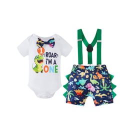 Mammy'S New Man - Mameluco de cumpleaños para niños pequeños y niños pequeños con tirantes y ropa de sesión de fotos, dinosaur 1, 12-18 Meses