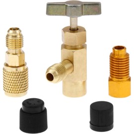 Unifizz 5Pcs Can Tap Refrigerant Dispenser Valve male connector with Dust Caps Charging Hose 1/4 SAE 1/2 Acme 1234yf bottle opener 1/2LH to 1/4 for R134a R12 R22