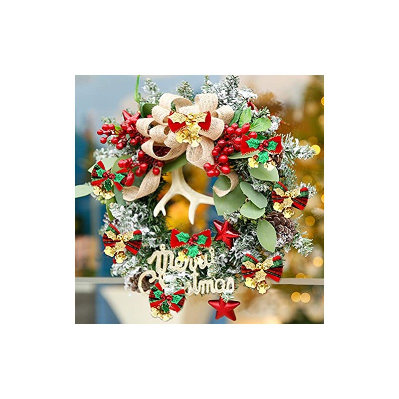 Moños Navideños Mini con Cascabeles 20 Piezas, 4 Estilos Tela