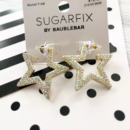 SUGARFIX by BaubleBar New Gold Tone Star Shape Crystal Bling Dangle Drop Statement Sugarfix Earrings