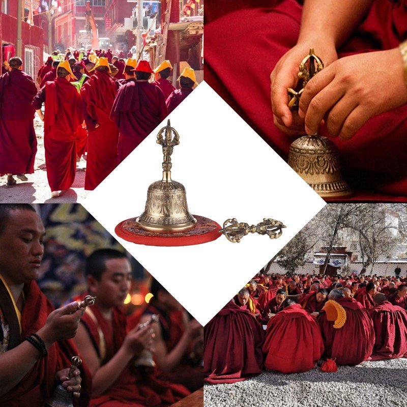 Tibetan Buddhist Bell Bronze Hand Bell with Vajra Padding for