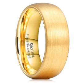 King Will Dome 8mm Tungsten Carbide Ring for Men 14K Gold Dome Matte Brushed Wedding Band Comfort Fit 11