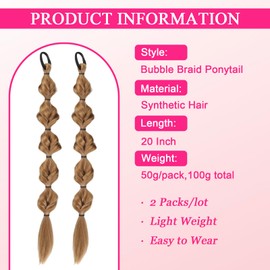 Bubble Braid Ponytail Extensions with Elastic Hair Tie 20 Inch 2 Packs