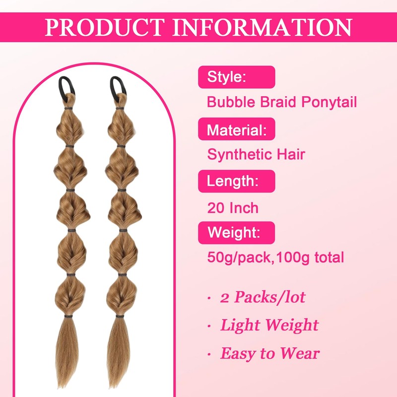 Bubble Braid Ponytail Extensions with Elastic Hair Tie 20 Inch