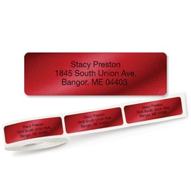 Colorful Images Red Foil Christmas Rolled Return Address Mailing Labels Without Dispenser, Customize with Name & Shipping Address, 500 Self Adhesive, Peel Off Sticker Label Roll, 3/4" x 2 1/2"