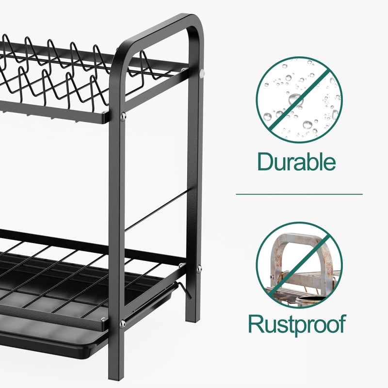 GSlife Dish Drying Rack, 2 Tier Rust-Resistant Dish Rack with