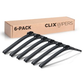 ClixWipers 24" 6-Pack: High Performance Premium Automotive Replacement Windshield Wiper Blades for Fleets & Business, Bulk Pack for All-Weather & Winter, Fits J-Hook, Pinch Tab & Top Button
