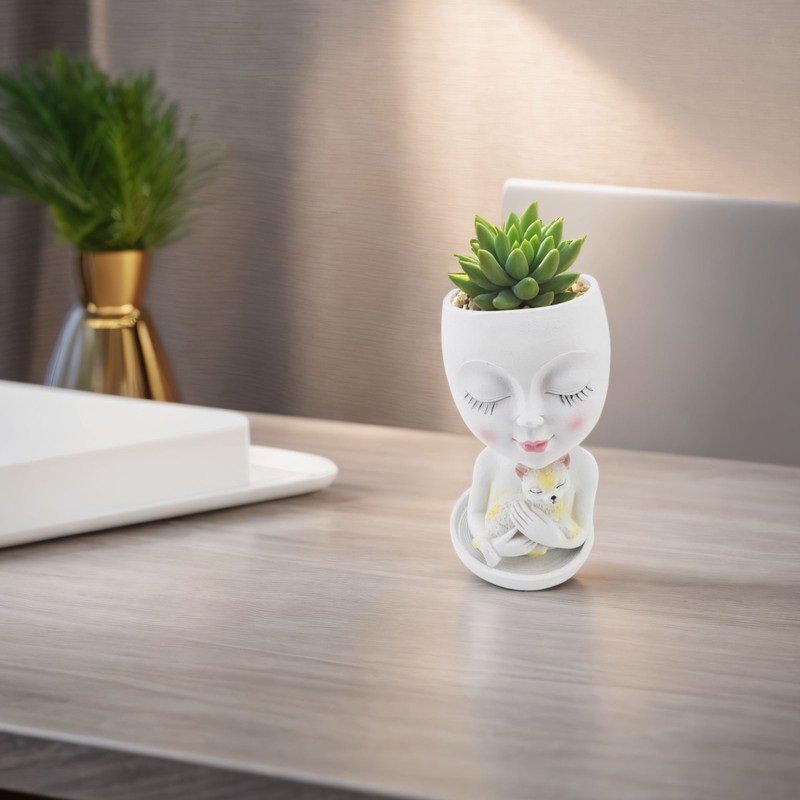 Face Flowerpot Fadeless Resin Head Planter DIY Decorative Adorable Succulent