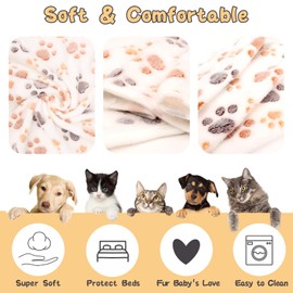 Viiotu Dog Blanket Warm Sleeping Mat, Soft Coral Fleece Pet Blanket, Cute Paw Print Cat Blanket Dog Accessories for Bed Couch Sofa (White, Large (40"x30"))