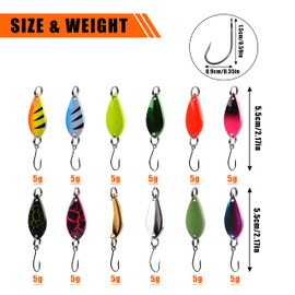 Fishing Lure Spinner Bait, 12pcs Spoon Lures Hard Metal Fishing Spoon Trout Fishing Bait with Tackle Box (Type B - 12PCS (5g))