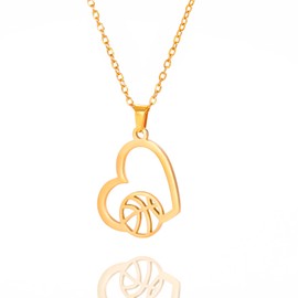 TEAMER Basketball Necklace Heart Basketball Sports Pendant Stainless Steel Unique Jewelry for Basketball Lovers, Stainless Steel