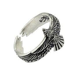 Yocoyee Retro Eagle Ring Thai Silver Feather Hawk Falcon Adjustable Ring Trendy Personality Ring for Men-Style 1