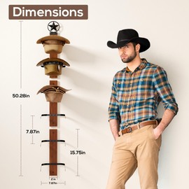 TIPSYTREE Cowboy Hat Rack for Wall – 3-Piece Western Hat Holder, Rustic Wooden & Metal Wall Mounted Cowboy Hat Organizer, Holds up to 6 Hats, Cowboy Room Decor & Storage Display Rack