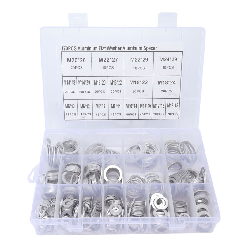 470Pcs Sealing Washer Aluminum Alloy Round Flat Washer Assortment Kit