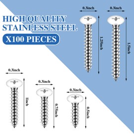 Funrous 100 Pcs #8 White Pan Head Screw White Sheet Metal Self Tapping Stainless Steel Wood to Metal Screws for Wall Plates Switches Covers Replacement, 5 Sizes