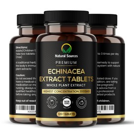 Premium Echinacea Whole Plant Extract Tablets - Maximum Strength 2000mg | Double Extraction for Advanced Immune Support | 120 Vegan Tablets (60-Day Supply), Non-GMO, Quality Crafted in The UK