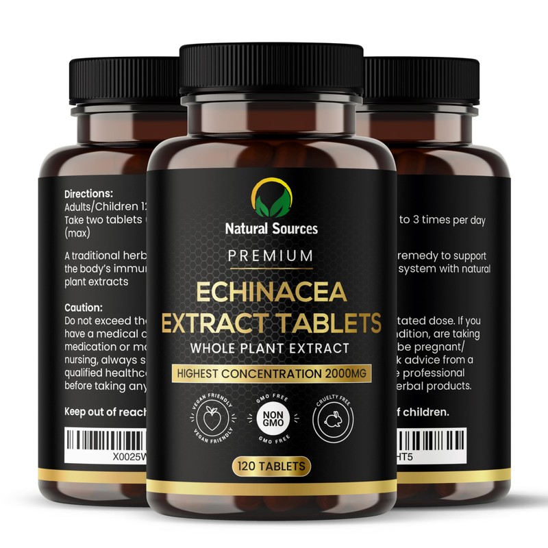 Premium Echinacea Whole Plant Extract Tablets - Maximum Strength 2000mg