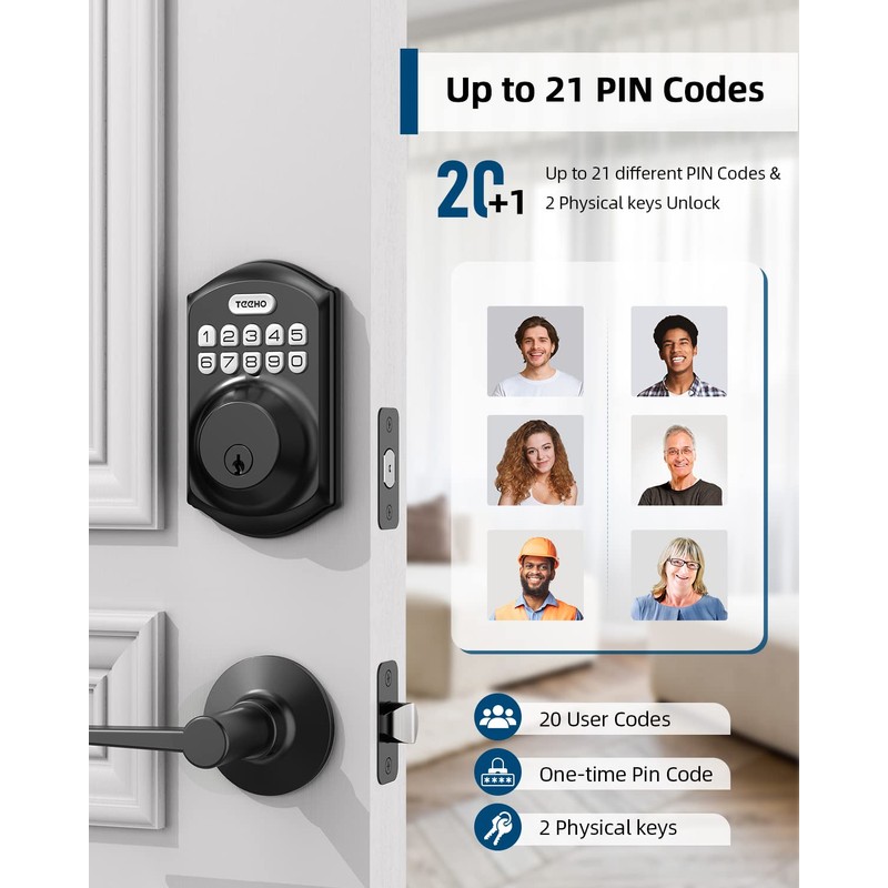 TEEHO TE001L Keyless Entry Door Lock with 2 Handles -