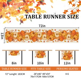 Bloss Orange Pumpkins Maple Leaves Fall Table Runner,Seasonal Autumn Thanksgiving Decorations Table Runner,Farmhouse Harvest Style Fall Kitchen Dining Table Decor for Home,Party,Holiday (13x72 Inch)