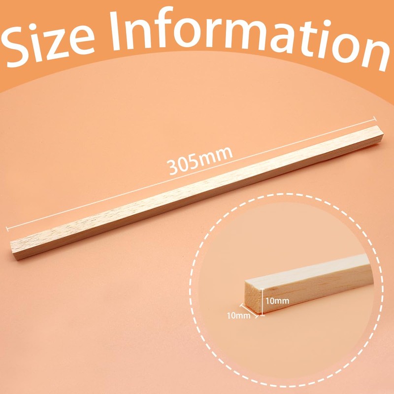 Benvo Balsa Wood Sticks Square Wooden Dowels Unfinished Hardwood Strips