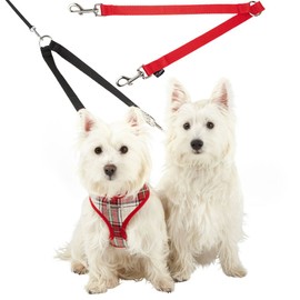 Double Dog Pet Lead Leash Splitter Coupler with Clip for Collar Harness (Red)