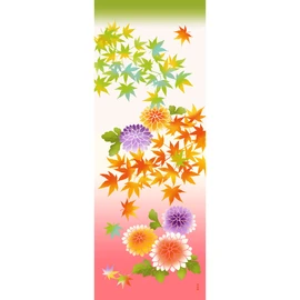 Hamamonyo Picture Tenugui, Maiden Chrysanthemum and Autumn Leaves