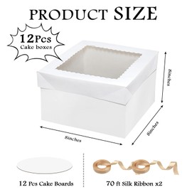 ZKKZOMA ZKKZOMA 24PCS 8x8x8 Inches Cake Boxes with Boards12 Boxes with window & 12 Borads & 70ft Silk Ribbon Square Baking Boxes