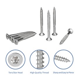 GOOBETTER #8 x 1-5/8" Exterior Wood Screws, 250 Pcs Deck Screws, Torx Head Screws, 304 Stainless Steel Corrosion-Resistant for Fencing, Decks, Outdoor Projects, Includes T20 Torx Bit