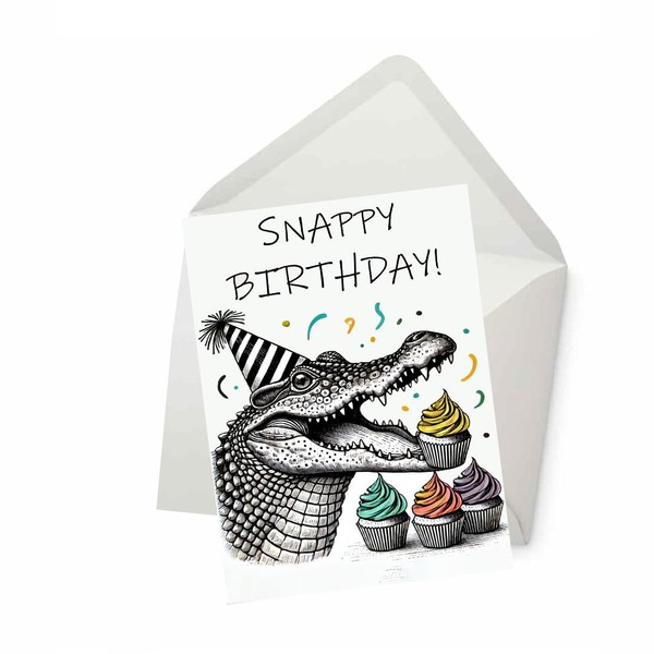 PICTURE THIS PRINTS Snappy Birthday Card, Cute Alligator Birthday Greeting,