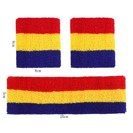 Striped Sweatbands Set, 4 Sweatband Set Sports Headband 8 Wristband Set, Sports Headband and Wristbands Sweatbands Colorful Cotton Striped Sweatband Set for Basketball, Baseball, Soccer