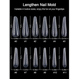 EBANKU 120 Pieces Clear Dual Nail System Mould Acrylic Coffin Nail Extension Tips Nail Art Manicure Tools 12 Sizes with Scale