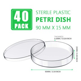 40 Pack Sterile Plastic Petri Dishes with Lid, 90mm Dia x 15mm Deep (90MM-40PACK)