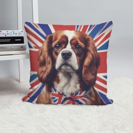 The Beach Stop Pop Art King Charles Spaniel Dog Accent Cushion Cover | Union Jack Dog Abstract Home Decor Gift Idea | 45x45cm 18x18” | King Charles UK Flag
