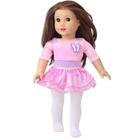 DUORUIMI Doll Clothes Pink Ballet Dress Layered for American Girl Doll 18 inch with Stockings
