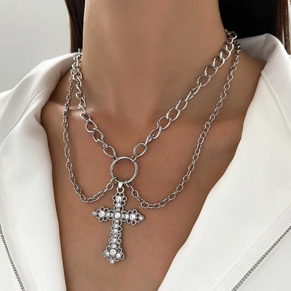 Wendalern Zirconia Cross Necklace Layered Cross Choker Necklace Layering Silver