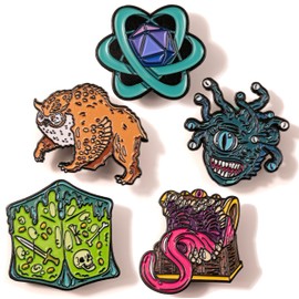Pin Pals (Set of 5) | D&D Inspired Enamel Pins, Dungeons and Dragons Creature Pins, Owlbear Mimic Gelatinous Cube Beholder, Cute D&D Acessories