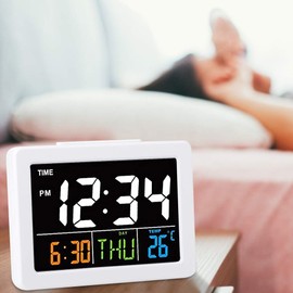 chengong Temperature Display LCD Display White Digital Alarm Clocks, Date and Time Digital Clock Portable Table Clock for Bedrooms Living Room Office Home Use, 5.3 x 1.8 x 3.9in White