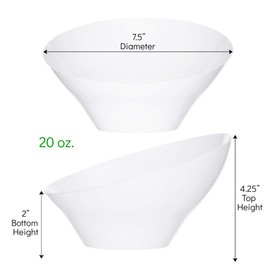 PLASTICPRO Disposable Angled Plastic Bowls Round Medium Serving Bowl, Elegant for Party's, Snack, or Salad Bowl, White, Pack of 4