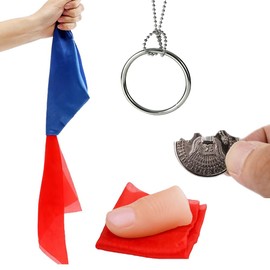 YUYWWAN Children's Magic Box, Magic Tricks Adults with Magic Ring Chain, Magic Handkerchief, Folding Coin Magic Trick, Thumb Tip Magic Tricks for Parties, Streets, Bars (4-Piece Set)