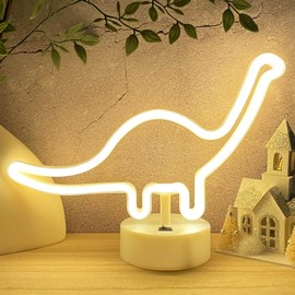 HOHOSIGN Dinosaur Neon Sign Dino Light Warm White LED Dinosaur Neon Light Room Decor for Boys Kids Girls Bedroom Nursery, Table Desk Stand USB/Battery Dinosaur Sign Toddlers Present Christmas